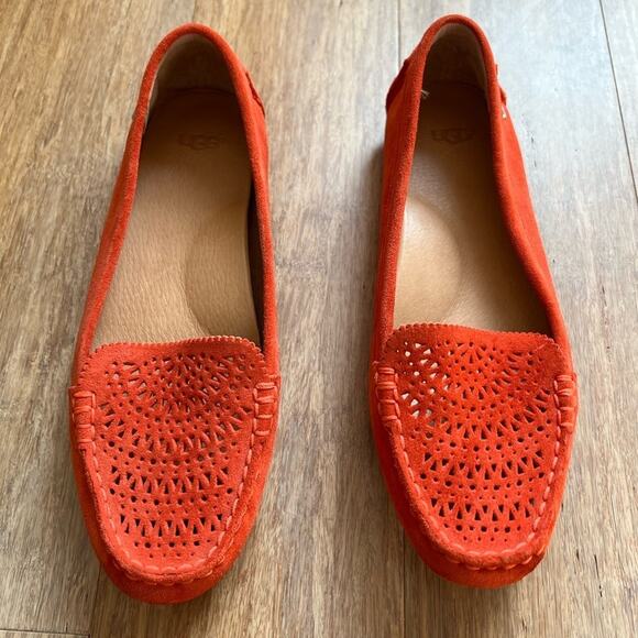 UGG | Clair Orange Suede Laser Cut Moc Slip On Loafer Size 8 - Picture 4 of 16